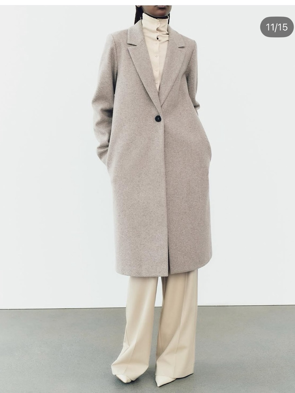 ZARA Beige Soft Long Coat Single-Button Coat Size Small Polyester Unlined